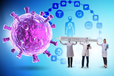 Doktorlar ve şırınga ile Coronavirus covid-19 aşı konsepti