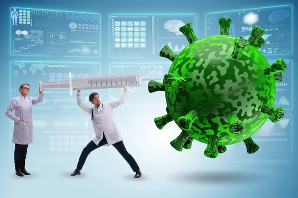 Doktorlar ve şırınga ile Coronavirus covid-19 aşı konsepti