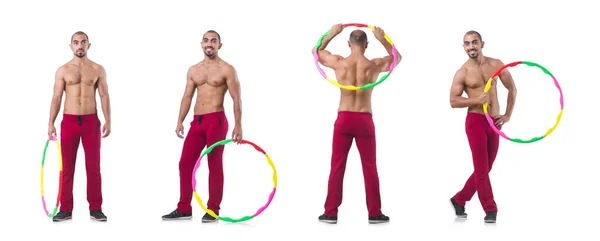 Uomo che fa eccessi con hula hoop — Foto Stock