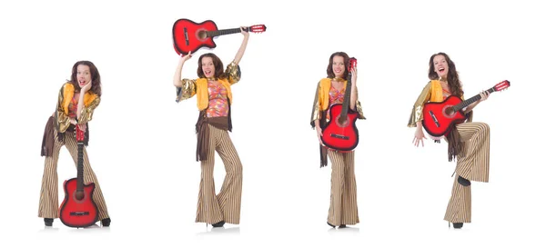 Femme avec guitare dans des vêtements mexicains — Photo