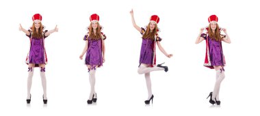 Beyaz arka planda izole edilmiş kadın kraliçe.