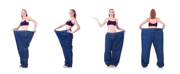 Mujer con jeans grandes en concepto de dieta — Foto de Stock