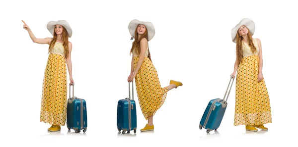 Nő készen áll a nyári utazás elszigetelt fehér — Stock Fotó