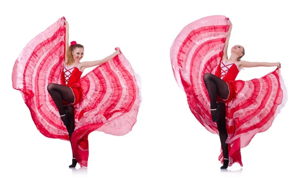 Woman dancer dancing dances on white — Stock Photo, Image