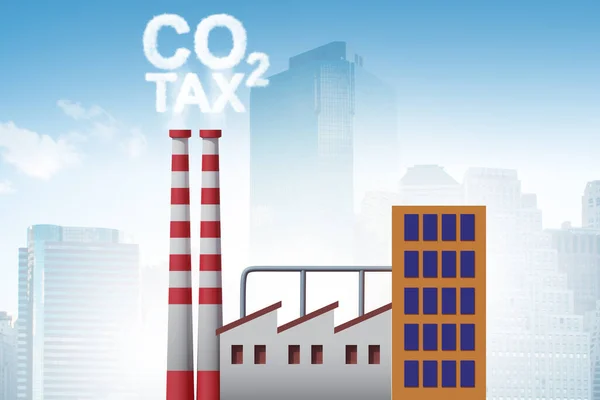Planta em imposto sobre o carbono e conceito de poluição - renderização 3d — Fotografia de Stock