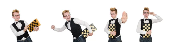 Αστείος σκακιστής απομονωμένος στα λευκά — Φωτογραφία Αρχείου