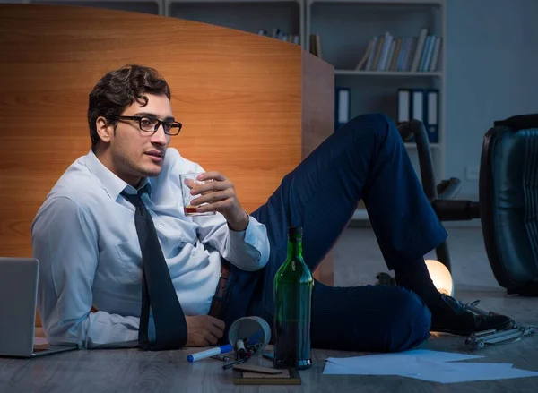 Stressed businessman working overtime in depression — Stock Photo, Image