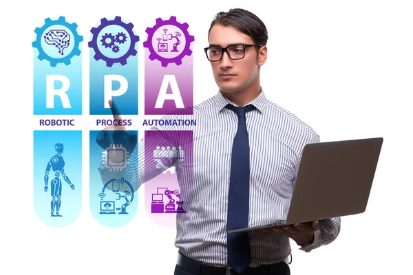 Businessman pressing buttons in RPA concept — Stock Photo, Image