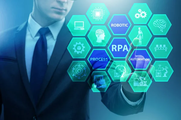 Affärsman trycka på knappar i RPA koncept — Stockfoto