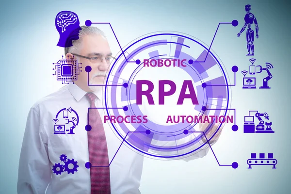 Affärsman trycka på knappar i RPA koncept — Stockfoto