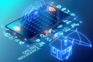 İnternetten sigorta satın alma kavramı - 3D oluşturma