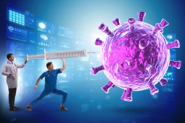 Doktorlar ve şırınga ile Coronavirus covid-19 aşı konsepti