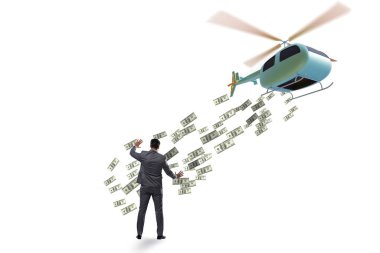 İş adamıyla helikopter para konsepti