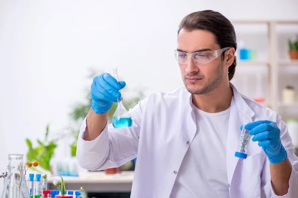 Joven químico masculino trabajando en el laboratorio — Foto de Stock