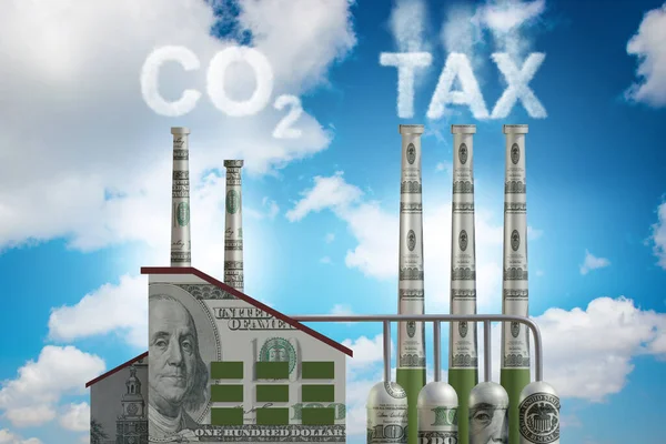 Carbon tax concept with industrial plant - 3d rendering — Stock Photo, Image