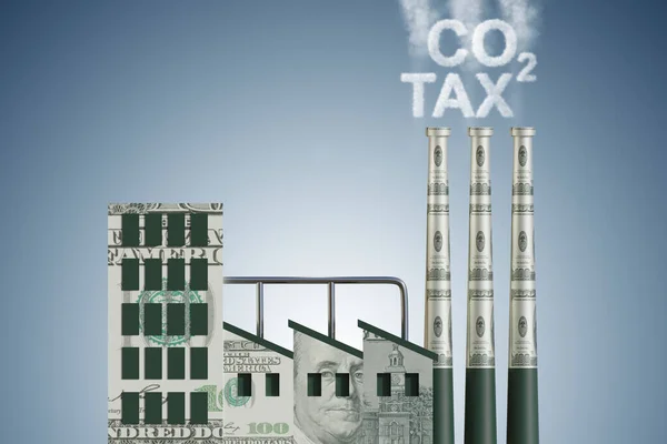 Conceito de imposto de carbono com planta industrial - renderização 3d — Fotografia de Stock