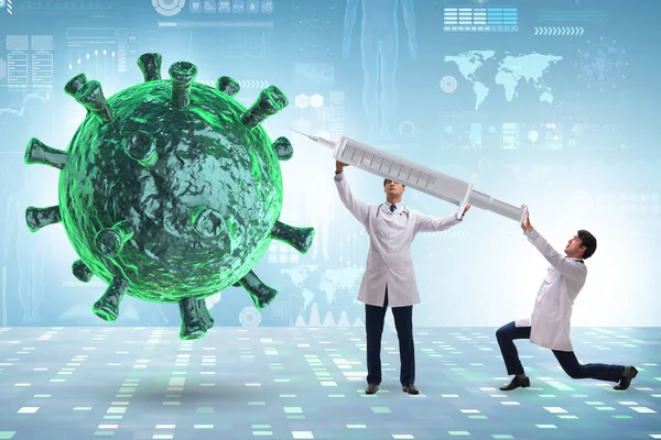 Doktorlar ve şırınga ile Coronavirus covid-19 aşı konsepti
