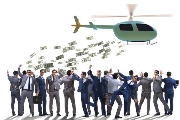 Empresario en concepto de dinero helicóptero — Foto de Stock