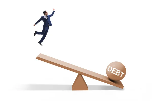 Debt and loan concept with businessman and seesaw — Stock Photo, Image