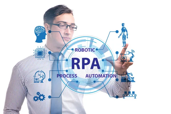 Zakenman drukknoppen in RPA concept — Stockfoto