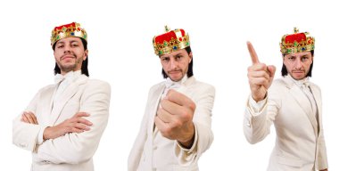 Beyaz arka planda izole edilmiş komik kral