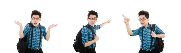 Homme avec sac à dos isolé sur blanc — Photo