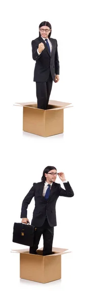Man i tänkande ur lådan konceptet — Stockfoto