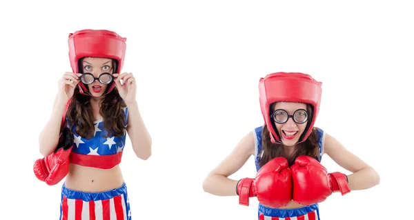 Boxeador femenino divertido aislado en blanco — Foto de Stock