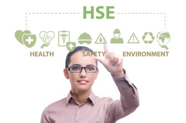 Sanal düğmeye basan iş kadını konsepti