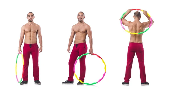 Man doing excecises with hula hoop — Stock Photo, Image