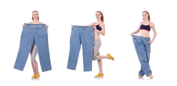 Γυναίκα με μεγάλα τζιν σε δίαιτα έννοια — Φωτογραφία Αρχείου