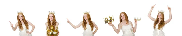 Жінка з короною ізольована на білому — стокове фото