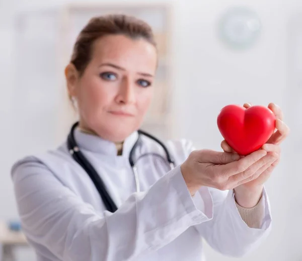 Cardiólogo con corazón rojo en concepto médico —  Fotos de Stock