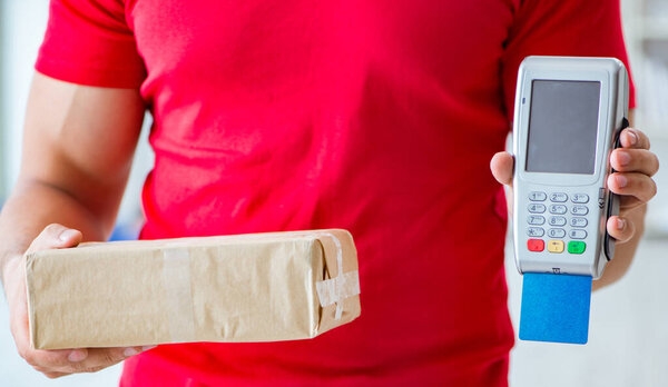 Parcel delivery being paid with pos and credit card