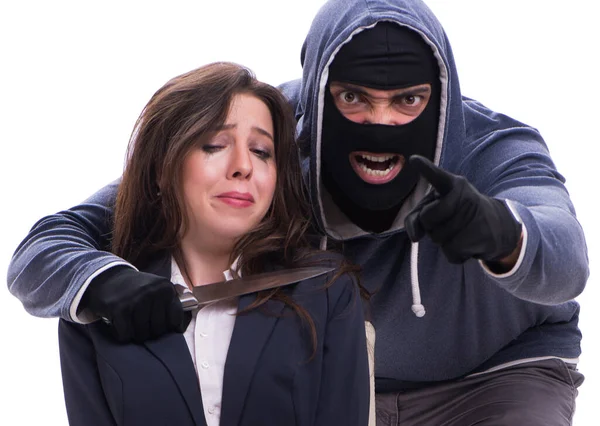 Gunman and woman on white background — Stock Photo, Image