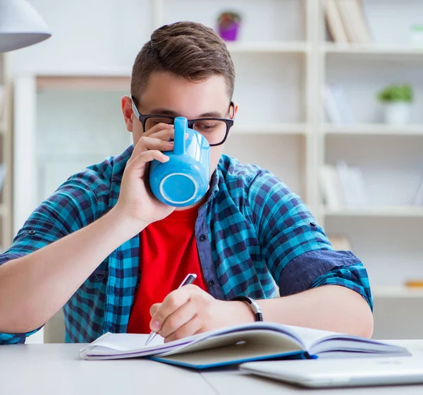 Junger Teenager bereitet sich am Schreibtisch im Haus auf Prüfungen vor — Stockfoto