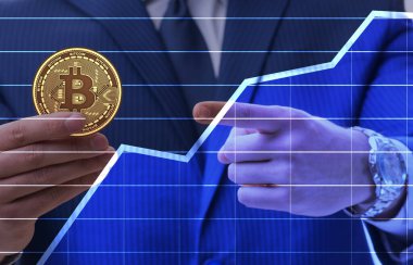Bitcoin fiyat artışı kavramındaki işadamı