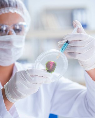 Bir laboratuarda deney yapan kadın bir bilim adamı.