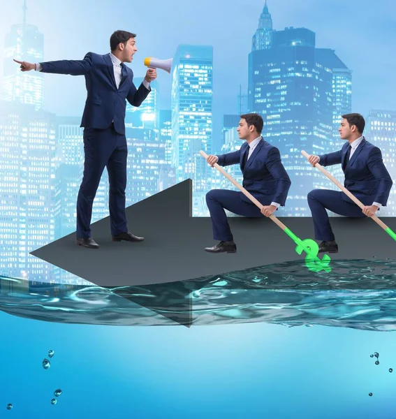 Teamwork concept with businessmen on boat — Stock Photo, Image