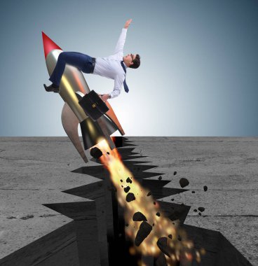 İş adamı roketle kaya boşluğundan uçuyor