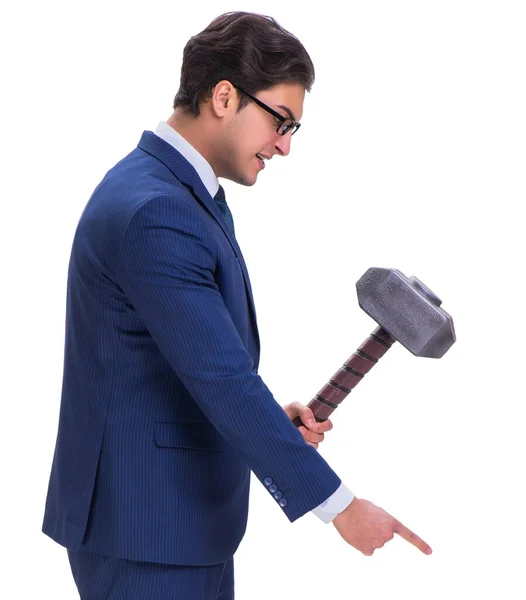 Der Geschäftsmann mit dem Hammer auf weißem Hintergrund — Stockfoto