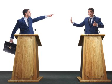 İki işadamı panel tartışmasında hararetli tartışmalar yapıyorlar