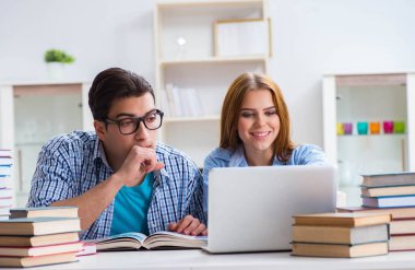 İki öğrenci okul sınavlarına hazırlanıyor.