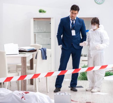 Forensics investigator at the scene of office crime clipart
