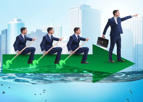 Teamwork concept met zakenmensen op boot — Stockfoto