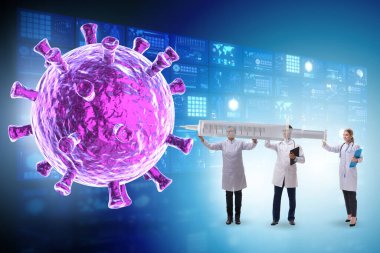 Doktorlar ve şırınga ile Coronavirus covid-19 aşı konsepti