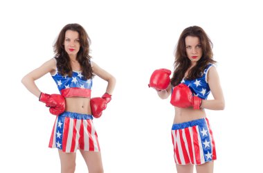 Amerikan sembollü kadın boksör.