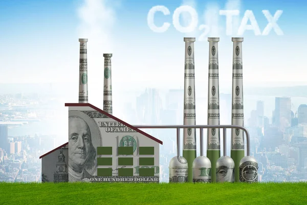 Endüstriyel santralle karbon vergisi kavramı - 3D görüntüleme — Stok fotoğraf