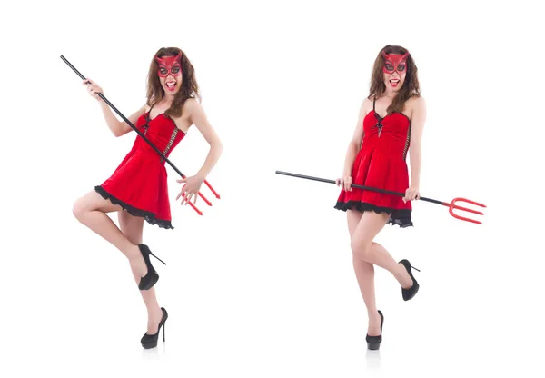 Femme comme diable rouge dans le concept d'Halloween — Photo