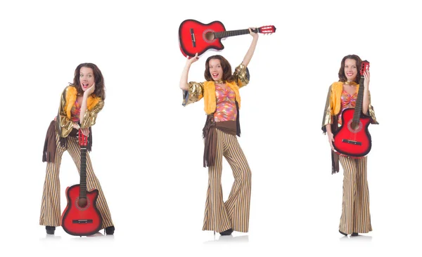 Žena s kytarou v mexickém oblečení — Stock fotografie